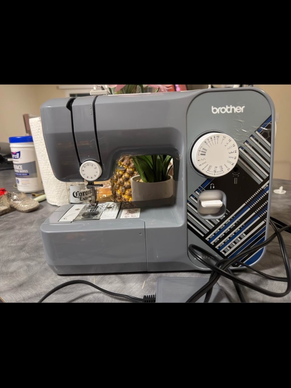 Brother Sewing Machine in Gray with Blue Accents